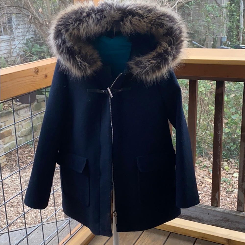 Kids Navy Blue Wool faux fur hood